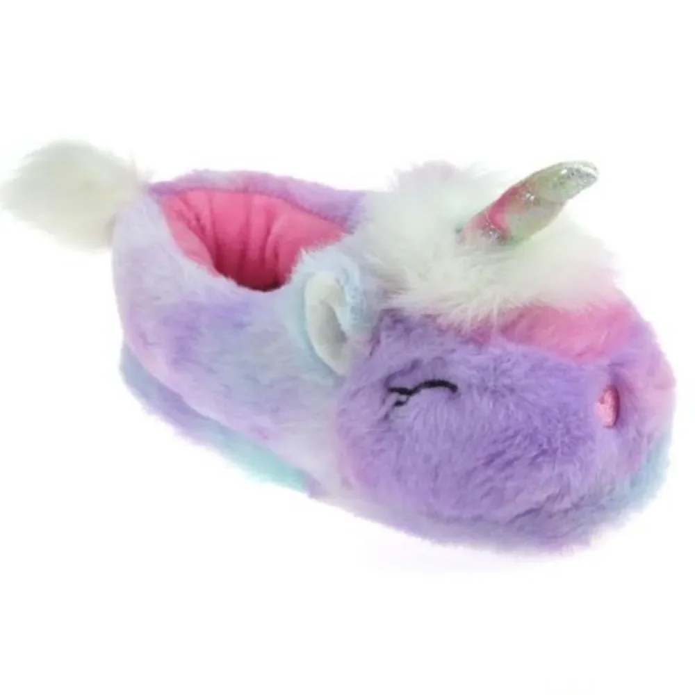 NWT Wonder Nation Pink,Lilac,Blue Toddler Girl Plush Unicorn Slippers Ruber Sole
